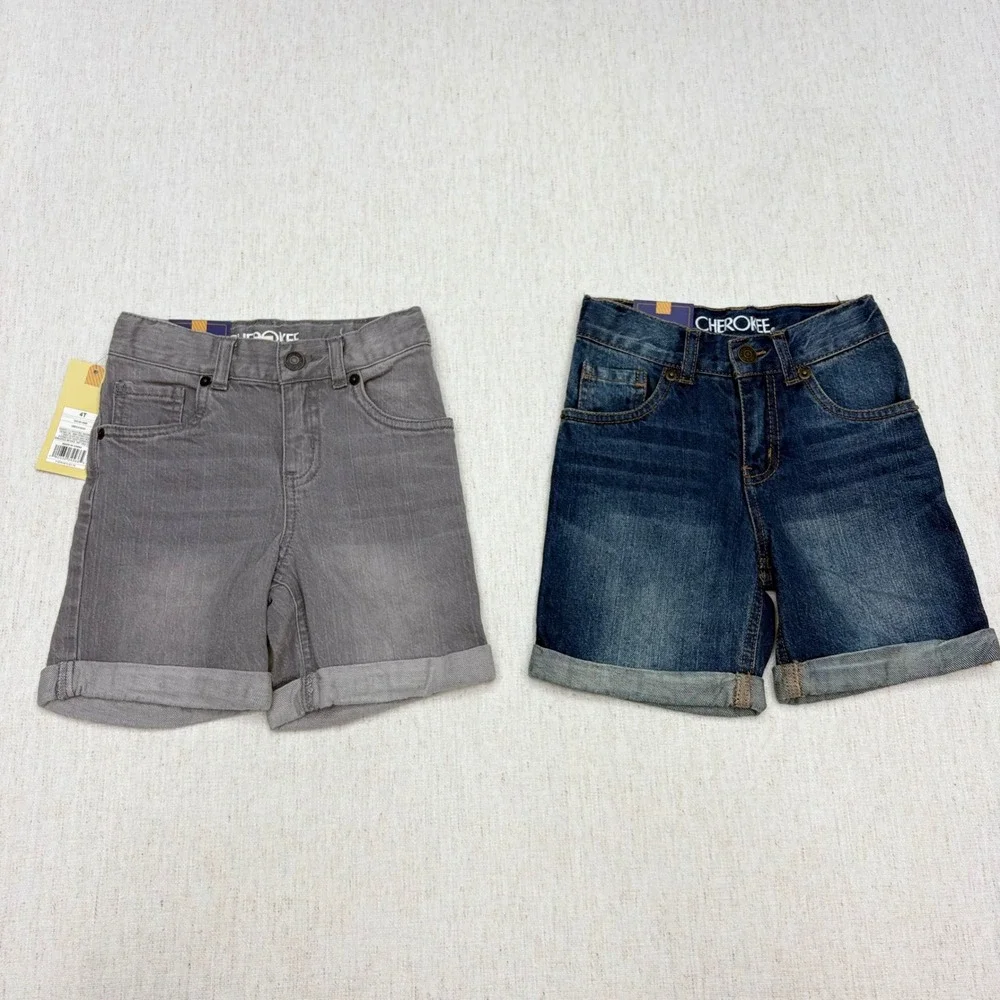Cherokee Boys Denim Shorts 2 Pack Blue & Grey Wash Size 4T NWT